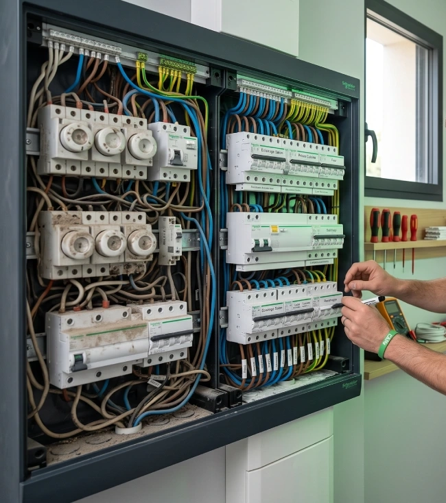 Tableau électrique moderne étiqueté après mise aux normes