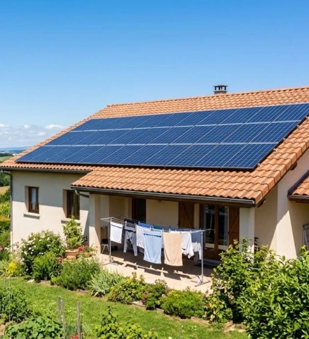 Maison produisant son électricité solaire grâce aux panneaux photovoltaïques