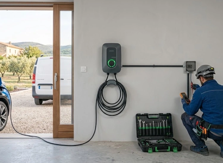 Borne de recharge murale installée et livrée dans un garage