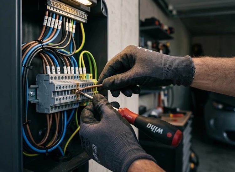 Borne de recharge murale installée et livrée dans un garage